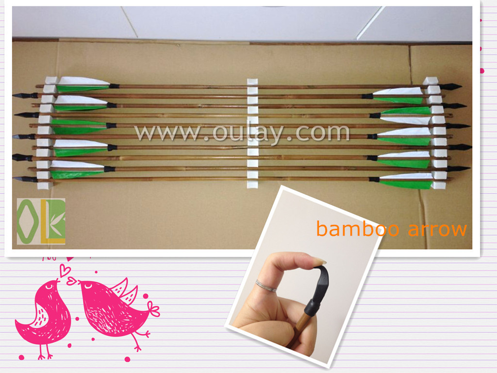 Archery arrow of bamboo arrow shafts and rubber broadheads