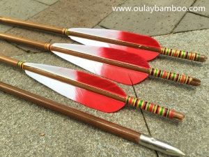 Red And White Mixed Colors Turkey Feathers Bamboo Arrows